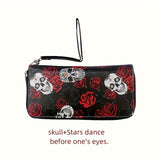 Fashion-Forward Retro Skull Womens Long Wallet - Stylish European Clutch with Secure Zippered Coin Purse - Spacious, Multipurpose Design for Fashion-Forward Ladies