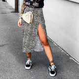 Hoombox Midi Skirt Women Leopard Spring Lace Up Slit Bodycon High Waist Drawstring Printed Sexy Skirt Casual Office Female Skirt