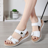 HOOMBOX Summer New All-Match Flat Sandals Women's Velcro Pregnant Women Casual Flat Heel Korean Style Comfortable Student Women's Genuine Leather Shoes