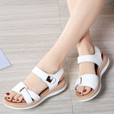 HOOMBOX Summer New All-Match Flat Sandals Women's Velcro Pregnant Women Casual Flat Heel Korean Style Comfortable Student Women's Genuine Leather Shoes