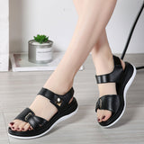 HOOMBOX Summer New All-Match Flat Sandals Women's Velcro Pregnant Women Casual Flat Heel Korean Style Comfortable Student Women's Genuine Leather Shoes