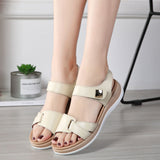 HOOMBOX Summer New All-Match Flat Sandals Women's Velcro Pregnant Women Casual Flat Heel Korean Style Comfortable Student Women's Genuine Leather Shoes