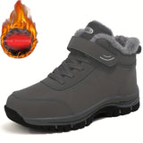 Men's Comfort Winter Hiking Boots - Thermal Plush Lining, Windproof & Durable TPR Sole, Hook and Loop Closure, Ankle Support