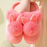 Warm Plush Rabbit Cartoon Slippers - Fabric Upper & Lining, PVC Sole, Hand Washable Cozy House Shoes