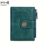 1 PC Retro Large Capacity PU Leather Solid Color RFID Blocking Anti-Theft Multi-Functional Zipper Wallet for Women - With Passport and Credit Card Holder, Fade Resistant, Stain Resistant, and Hollow Lining - Perfect for Daily Commute and Travel