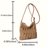 Summer Chic Womens Straw Crossbody Sling Bag - Zipper Closure, Lightweight, Polycotton Lining, Solid Color, Perfect for Beach, Camping, Vacation, Urban Casual Fashion - Simple and Stylish Shoulder Handbag