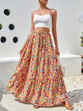 Floral Print High Waist Skirt, Casual Maxi Skirt For Spring & Fall & Summer, Women's Clothing