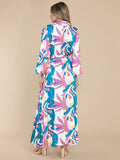 Tropical Print Button Front Dress, Vacation Long Sleeve Maxi Dress, Women's Clothing