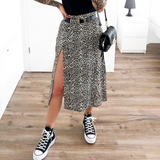 Hoombox Midi Skirt Women Leopard Spring Lace Up Slit Bodycon High Waist Drawstring Printed Sexy Skirt Casual Office Female Skirt