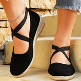 Stylish Womens Espadrille Wedge Shoes - Lightweight, Soft Sole, Elastic Bungee Closure, Strappy Back, Plain Toe, Solid Color Canvas Upper - Perfect for All Seasons