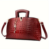 Sophisticated Croc-Embossed Faux Leather Bag Set: Elegant Tote, Chic Clutch Wallet & Secure Card Case with Zipper Closure