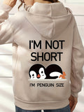 Penguin Graphic Casual Sports Hooded Sweatshirts, Animal Print Drawstring Hoodies With Front Pocket, Women's Sporty Sweatshirts