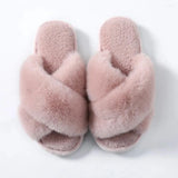 Slippers Women Men Winter Plush Cross Band Cotton Slipper Open Toe Fuzzy Warm Woman House Indoor Shoes