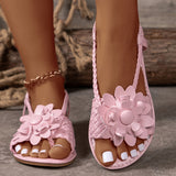 Women's Flower Decor Flat Sandals, Casual Open Toe Summer Shoes, Lightweight Braided Sandals