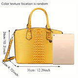 Luxurious Large Crocodile Pattern Faux Leather Handbag with Removable Shoulder Strap - Zipper Closure, Polyester Lining, Edge Painted, Elegant and Fashionable Design for Women - High-End Crossover Bag