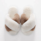 Slippers Women Men Winter Plush Cross Band Cotton Slipper Open Toe Fuzzy Warm Woman House Indoor Shoes