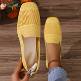 Soft & Breathable Womens Solid Color Knitted Flats - Lightweight Slip-On Walking Shoes with Square Toe & Synthetic Leather Insole - All-Season Comfortable Daily Footwear