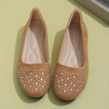 Dazzling Rhinestone Womens Flats - Shallow Mouth Slip-On, Lightweight & Soft Sole - Fashionable Ballets for Everyday Comfort