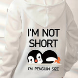 Penguin Graphic Casual Sports Hooded Sweatshirts, Animal Print Drawstring Hoodies With Front Pocket, Women's Sporty Sweatshirts