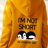 Penguin Graphic Casual Sports Hooded Sweatshirts, Animal Print Drawstring Hoodies With Front Pocket, Women's Sporty Sweatshirts