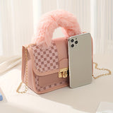 Girls' Cute Plush Crossbody Handbag - Water-Resistant with Leather Lining, Secure Buckle & Vintage Metal Chain for Daily & Party Use