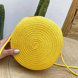 Mini Round Straw Crossbody & Shoulder Bag - Zipper Closure, Unlined, Solid Color, Paper Material - Perfect for Summer Holiday Use, Womens Small Woven Handbag