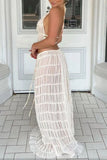 Hoombox Open Back Halterneck Ruched Lace Trimmed Tank Top Maxi Skirt Set