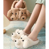 Slippers Slipper Womens Winter Warm Home Kawaii Cartoon Plush Contton Indoor Funny Cute Teddy Bear Fuzzy House Floor Shoes Female  FWBV