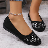 Dazzling Rhinestone Womens Flats - Shallow Mouth Slip-On, Lightweight & Soft Sole - Fashionable Ballets for Everyday Comfort