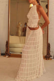 Hoombox Open Back Halterneck Ruched Lace Trimmed Tank Top Maxi Skirt Set