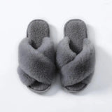 Slippers Women Men Winter Plush Cross Band Cotton Slipper Open Toe Fuzzy Warm Woman House Indoor Shoes