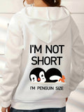 Penguin Graphic Casual Sports Hooded Sweatshirts, Animal Print Drawstring Hoodies With Front Pocket, Women's Sporty Sweatshirts