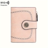 1 PC Retro Large Capacity PU Leather Solid Color RFID Blocking Anti-Theft Multi-Functional Zipper Wallet for Women - With Passport and Credit Card Holder, Fade Resistant, Stain Resistant, and Hollow Lining - Perfect for Daily Commute and Travel