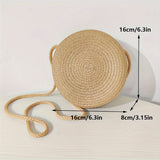 Mini Round Straw Crossbody & Shoulder Bag - Zipper Closure, Unlined, Solid Color, Paper Material - Perfect for Summer Holiday Use, Womens Small Woven Handbag