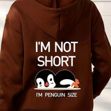 Penguin Graphic Casual Sports Hooded Sweatshirts, Animal Print Drawstring Hoodies With Front Pocket, Women's Sporty Sweatshirts