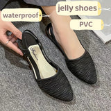 Women's Solid Color Wedge Heeled Shoes, Casual Point Toe Ankle Strap Shoes, Comfortable Slip On jelly shoes