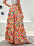 Floral Print High Waist Skirt, Casual Maxi Skirt For Spring & Fall & Summer, Women's Clothing