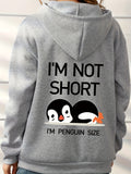 Penguin Graphic Casual Sports Hooded Sweatshirts, Animal Print Drawstring Hoodies With Front Pocket, Women's Sporty Sweatshirts