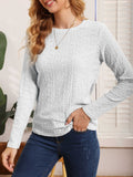 hoombox  Eyelet Solid T-shirt, Casual Crew Neck Long Sleeve T-shirt, Women's Clothing