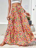 Floral Print High Waist Skirt, Casual Maxi Skirt For Spring & Fall & Summer, Women's Clothing