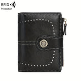 1 PC Retro Large Capacity PU Leather Solid Color RFID Blocking Anti-Theft Multi-Functional Zipper Wallet for Women - With Passport and Credit Card Holder, Fade Resistant, Stain Resistant, and Hollow Lining - Perfect for Daily Commute and Travel