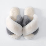 Slippers Women Men Winter Plush Cross Band Cotton Slipper Open Toe Fuzzy Warm Woman House Indoor Shoes