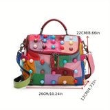 Colorful Patchwork Women's Handbag, Large Capacity Fashionable Shoulder Crossbody Satchel, 10.24x8.66x4.72 Inches, Versatile Messenger Bag