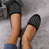 Dazzling Rhinestone Womens Flats - Shallow Mouth Slip-On, Lightweight & Soft Sole - Fashionable Ballets for Everyday Comfort