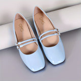 Womens Square Toe Flats - Ultra-Comfortable Soft Sole with Stylish Double Buckle - Timeless Retro Solid Color - Versatile All-Match Style