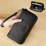 Long Style Genuine Leather Vertical Folding Clutch Wallet for Women - RFID Blocking, Multi-Card Holder, Magnetic Closure, Polyester Lining, Top Layer Cowhide Material - Includes Chain, Casual Style