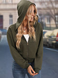 Zip Up Hooded Jacket, Casual Solid Long Sleeve Versatile Outerwear, Women's Clothing