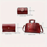 Sophisticated Croc-Embossed Faux Leather Bag Set: Elegant Tote, Chic Clutch Wallet & Secure Card Case with Zipper Closure