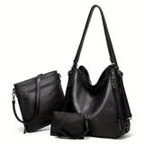 3-Pc Vintage Leather Handbag Set - Timeless Hobo, Satchel & Wristlet - Large Capacity, Durable, Multi-Compartment - Ideal for Casual Chic Style