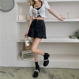 Hoombox Skirts Women Summer High Waist Denim Mini Vintage Cargo Pockets Pleated Sexy Fashion Design Classy Cool Sweet College Streetwear